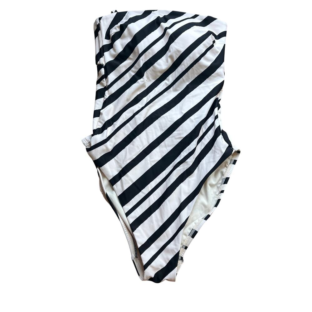 Shade & Shore Small Black White Striped One Piece Swimsuit Removable Strap